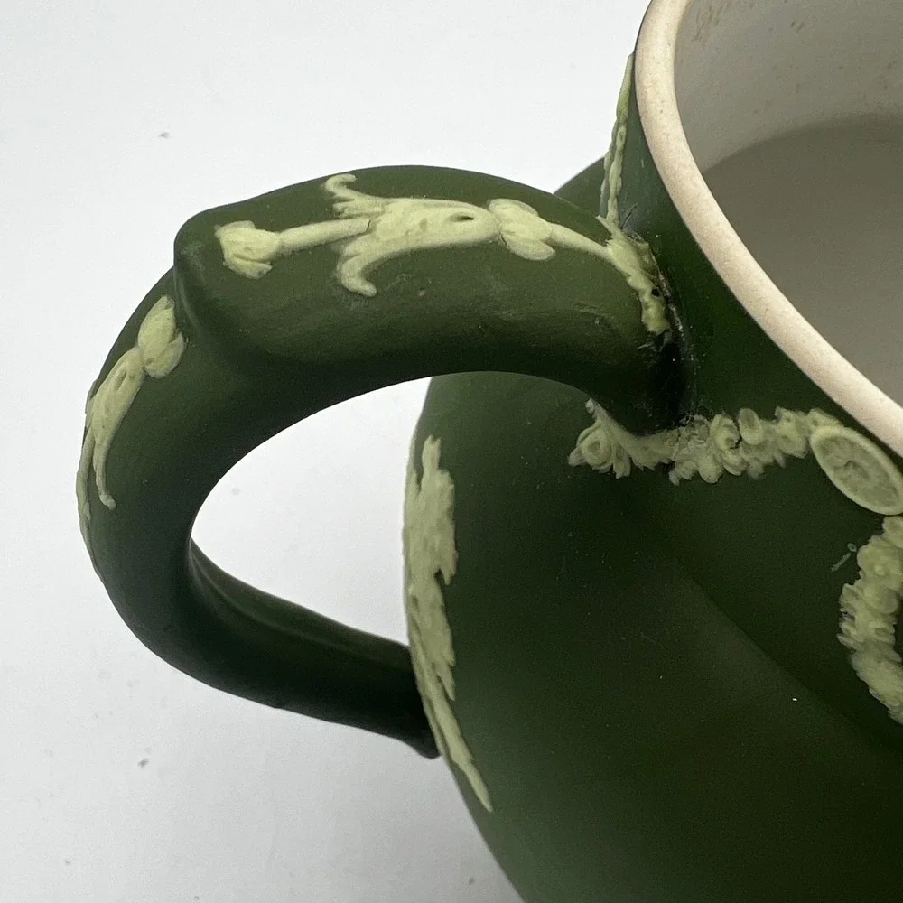 Antique Wedgwood Olive Green Jasper-Dip‎ Pitcher Classical Muses Relief 1800's
